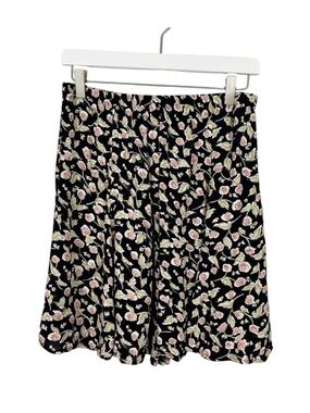Zoe Floral A-Line Skirt Black with Pink Rose Women's Size Small